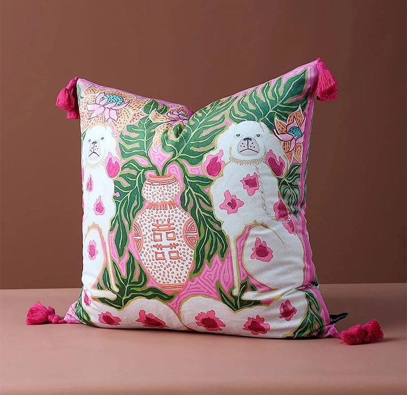 The Malako Accent Pillow Cover - Dog Pink